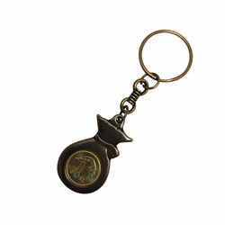 Brelok metalowy z monetą 1 grosz – worek pieniędzy