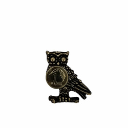 Sowa  stojąca 1 grosz ze Znalu w Pokryciu Niklowym – Stare Złoto ( 35 mm)